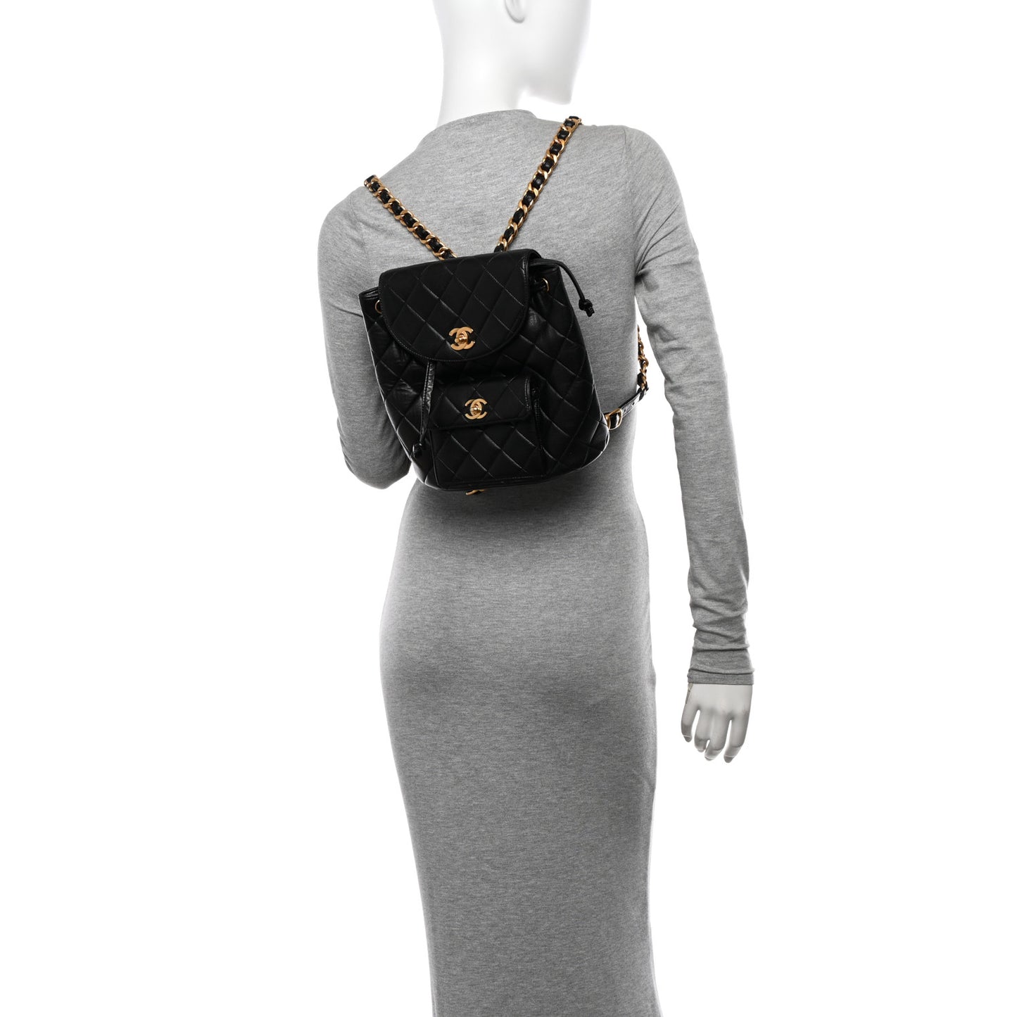 Lambskin Quilted Drawstring Backpack Black