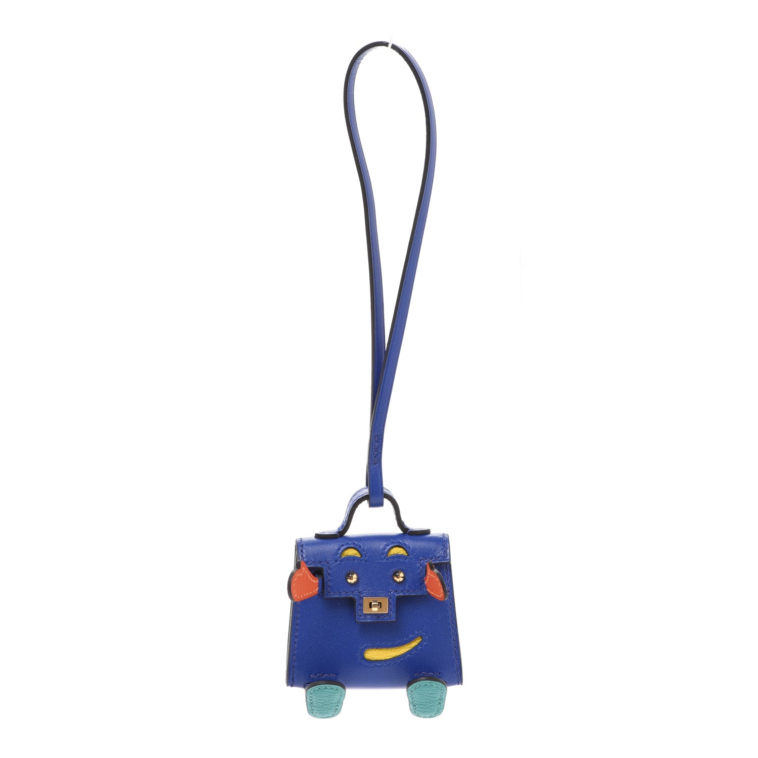 Hermes Tadelakt Chevre Mysore Kelly Quelle Idole Bag Charm Bleu Electrique Feu Jaune De Naples Vert Verone 1 of 6