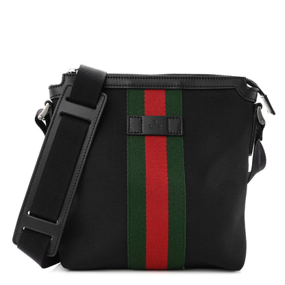 Gucci Techno Canvas Selleria Calfskin Web Small Flat Messenger Bag Black 1 of 9