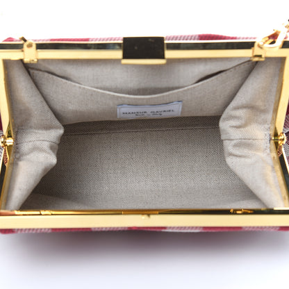 Mansur Gavriel Checker Canvas Mini Volume Chain Clutch Flamma 5 of 8