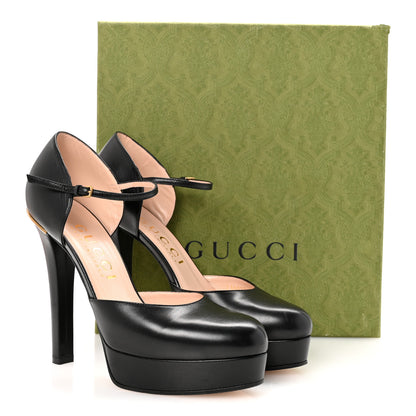 Gucci Malaga Kid Interlocking G Ankle Strap Platform Pumps 39 Black 10 of 10