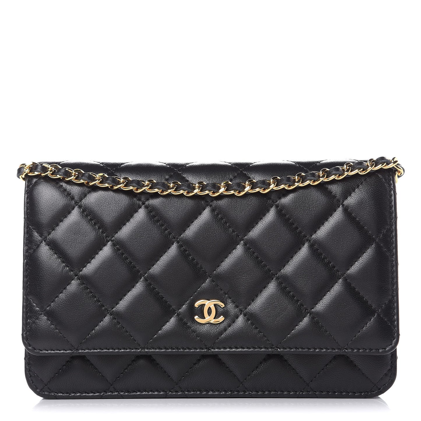 Lambskin Quilted Wallet On Chain WOC Black