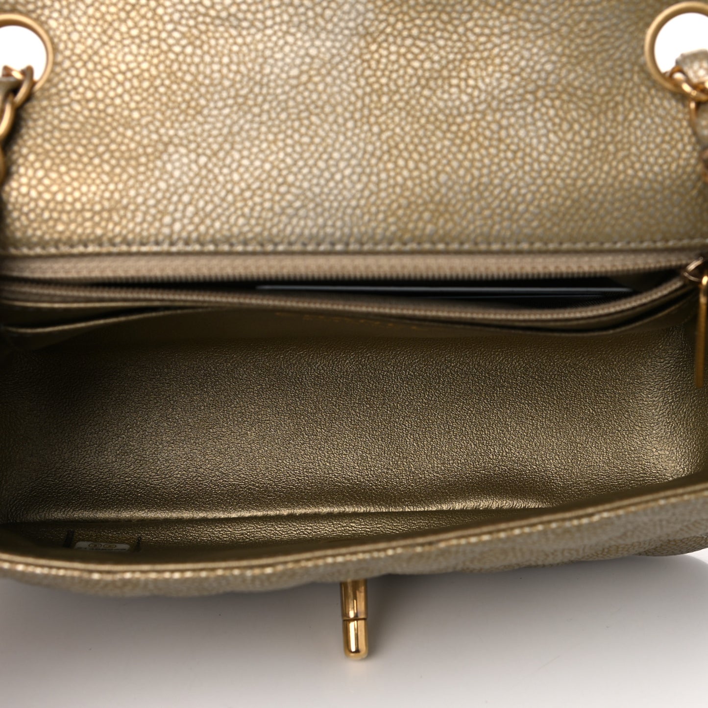 Metallic Caviar Quilted Mini Rectangular Flap Gold