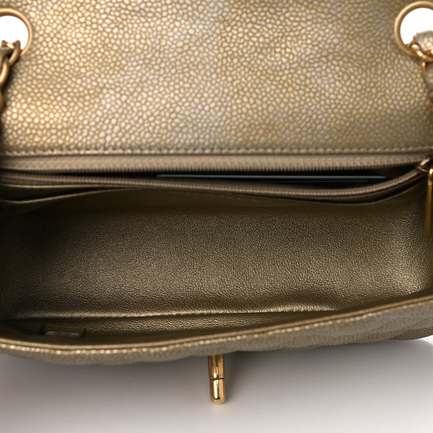 Chanel Metallic Caviar Quilted Mini Rectangular Flap Gold 4 of 12