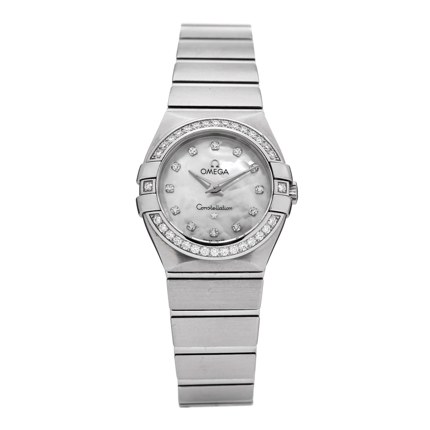 Stainless Steel Diamond Bezel Mother of Pearl 27mm Constellation Quartz Watch 123.15.27.60.55.001