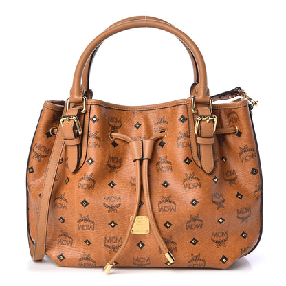 MCM Visetos Studded Small Drawstring Shopper Cognac 1 of 16