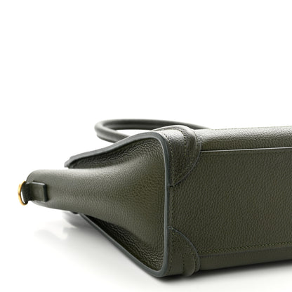 Celine Drummed Calfskin Nano Luggage Dark Olive 9 of 10