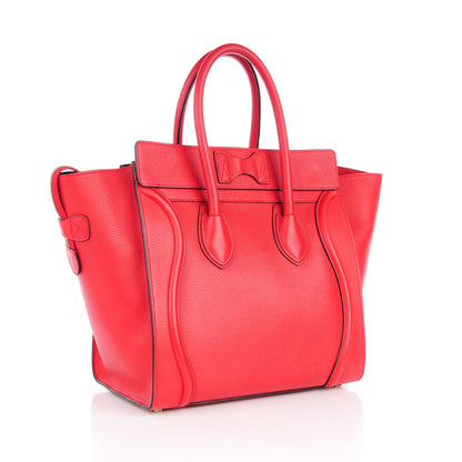 Celine Drummed Calfskin Mini Luggage Coquelicot 3 of 7