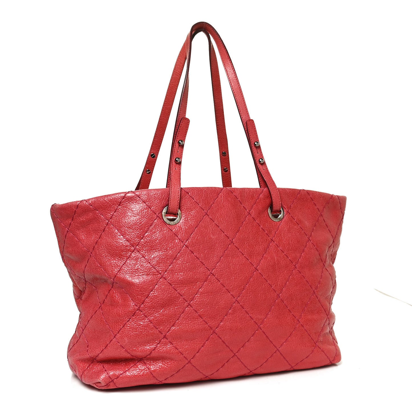 Glazed Calfskin Large On The Road Tote Red