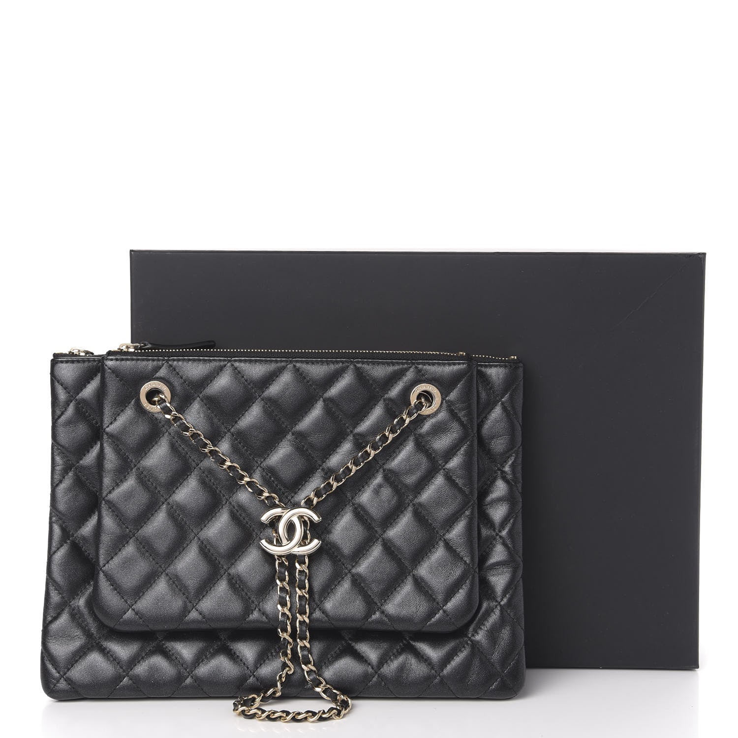 Chanel Shiny Lambskin Quilted Medium Double Case With Strap Black 23 of 23