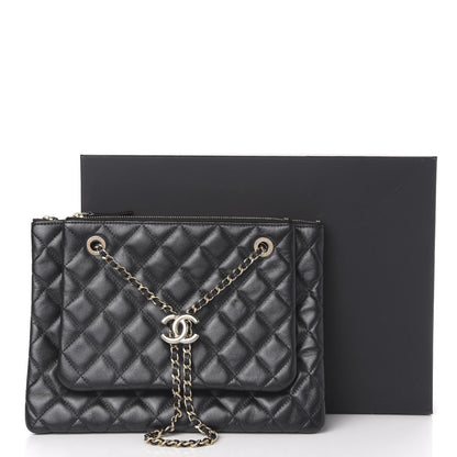 Chanel Shiny Lambskin Quilted Medium Double Case With Strap Black 23 of 23