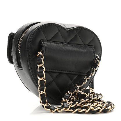 Chanel Lambskin Quilted CC In Love Heart Waist Belt Bag With Chain Black 3 of 10