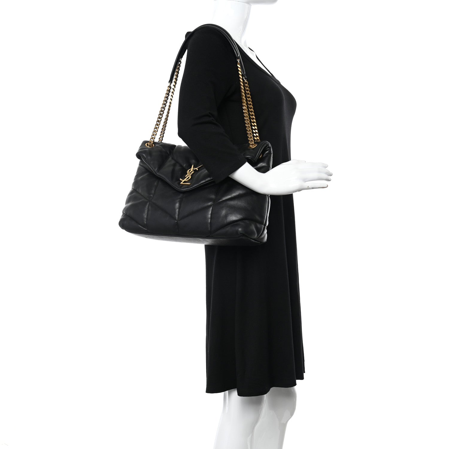 Saint Laurent Lambskin Quilted Medium Loulou Puffer Monogram Chain Satchel Black 2 of 9