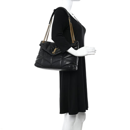Saint Laurent Lambskin Quilted Medium Loulou Puffer Monogram Chain Satchel Black 2 of 9