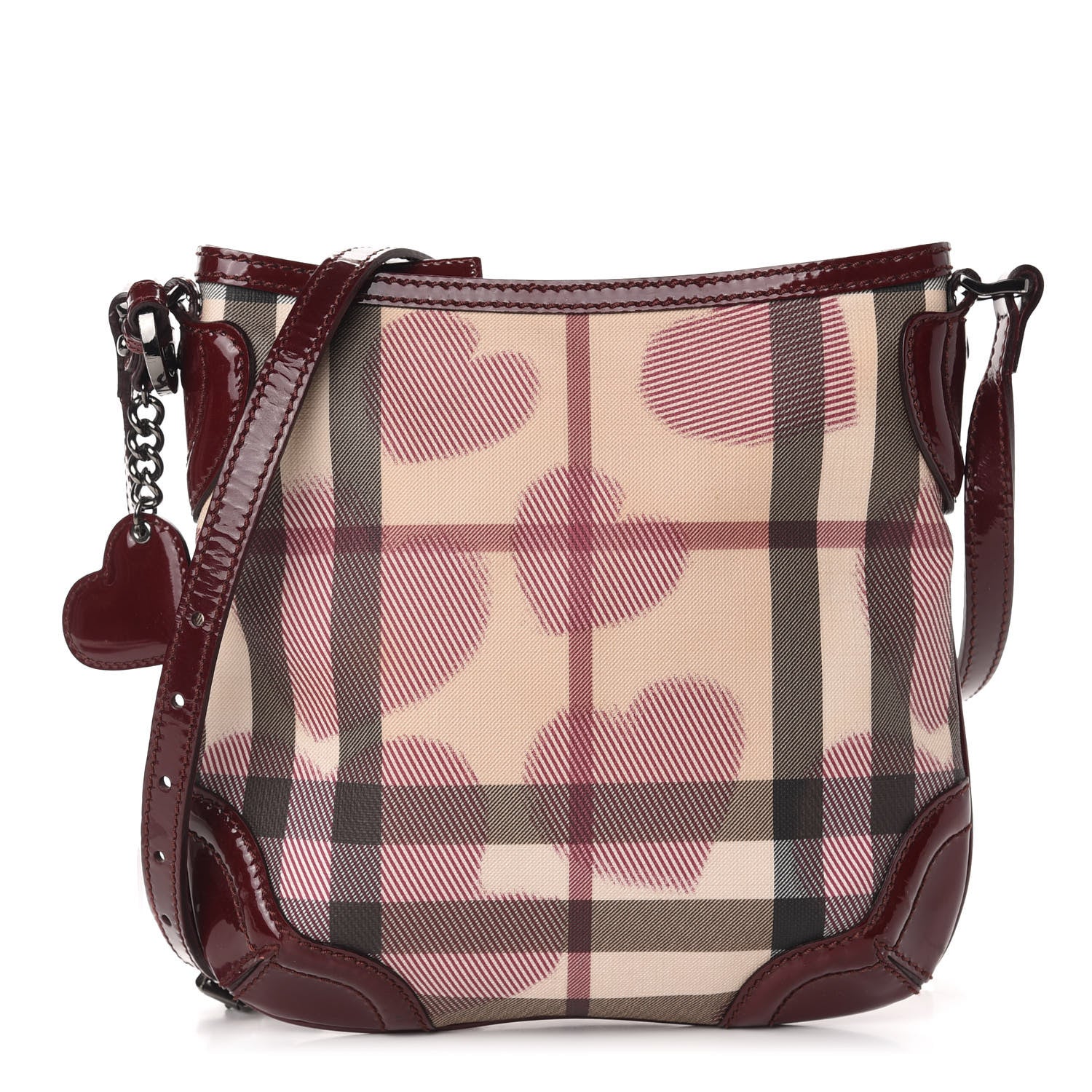 Burberry Patent Nova Check Heart Dryden Crossbody Bag Berry Red 1 of 12
