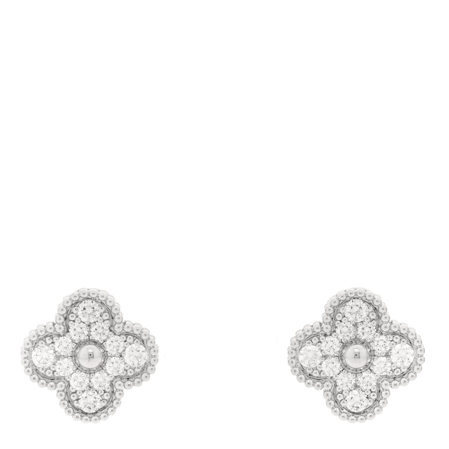 18K White Gold Diamond Vintage Alhambra Earrings