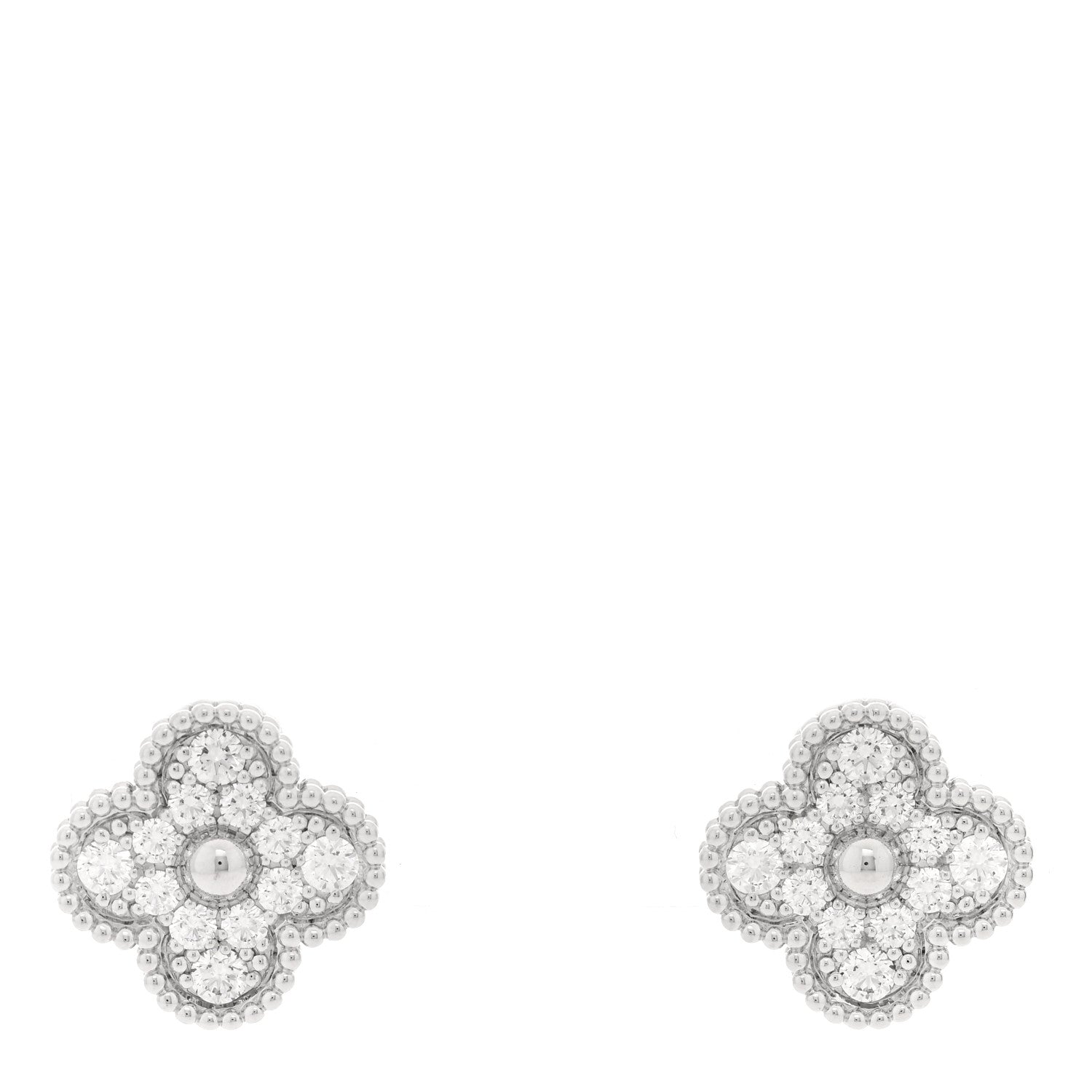 Van Cleef & Arpels 18K White Gold Diamond Vintage Alhambra Earrings 1 of 4