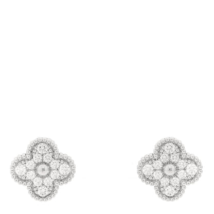Van Cleef & Arpels 18K White Gold Diamond Vintage Alhambra Earrings 1 of 4