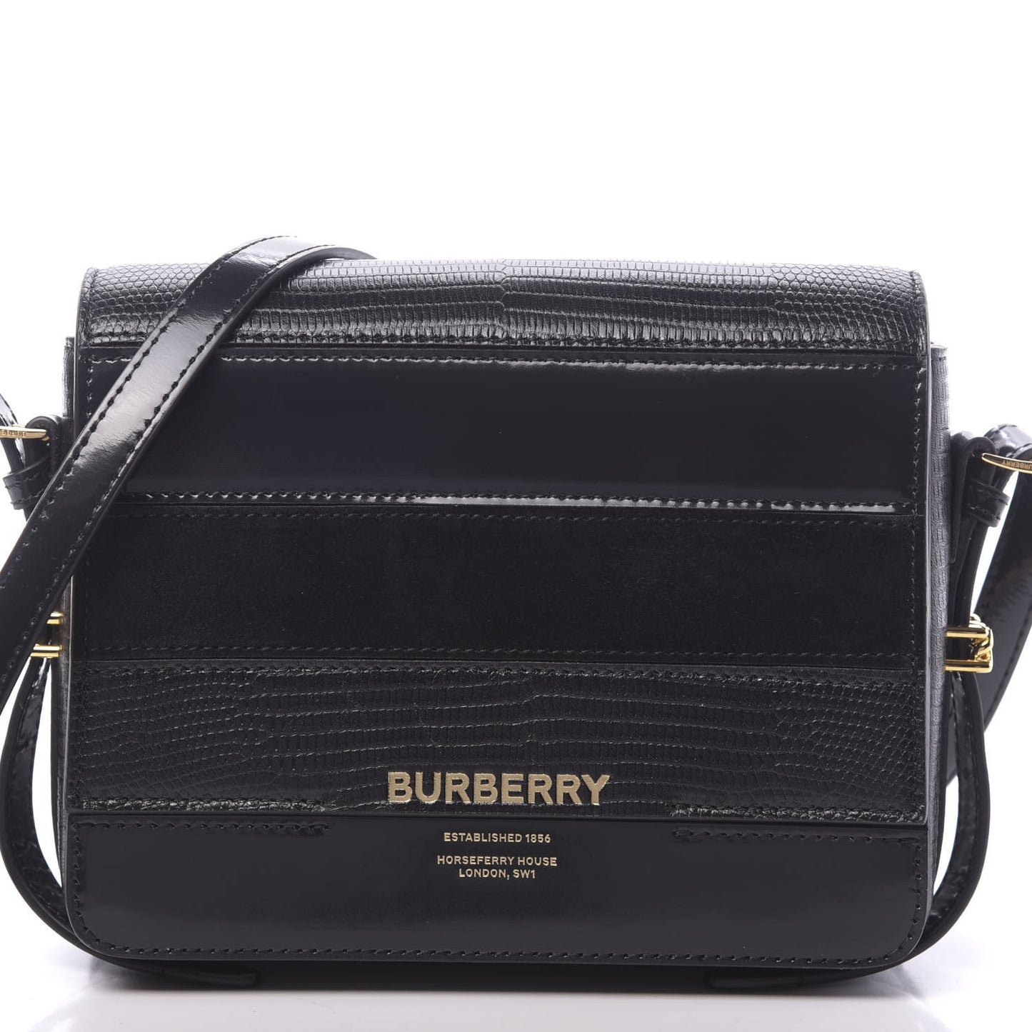 Calfskin Lizard Embossed Two Tone Small Grace Bag Black