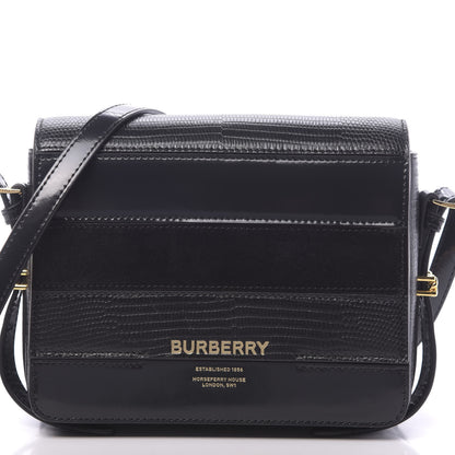 Burberry Calfskin Lizard Embossed Two Tone Small Grace Bag Black 10 of 11