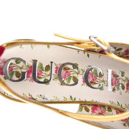 Gucci Metallic Nappa Velvet Crystal Bow Anita Pumps 39.5 Gold 8 of 11