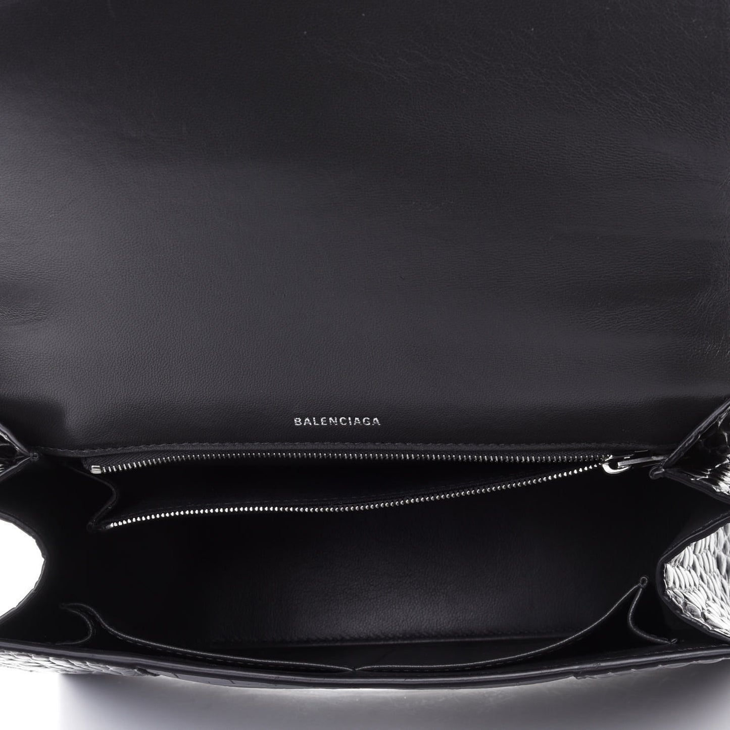 Shiny Calfskin Crocodile Embossed Medium Hourglass Top Handle Bag Dark Grey