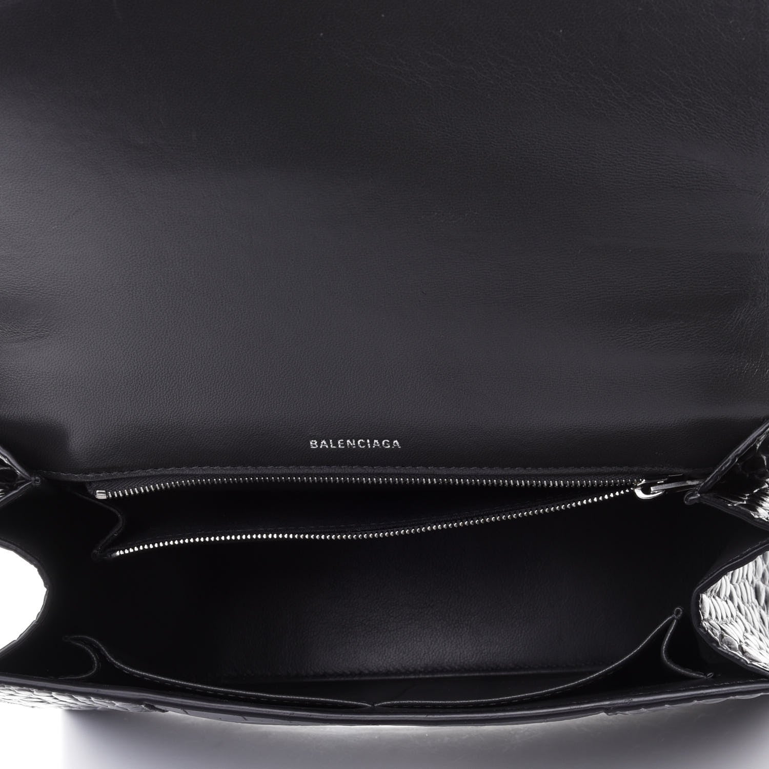 Balenciaga Shiny Calfskin Crocodile Embossed Medium Hourglass Top Handle Bag Dark Grey 4 of 4