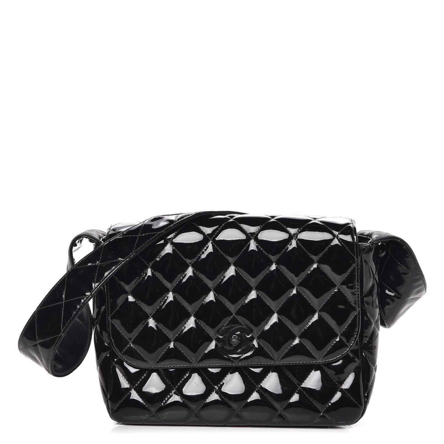 Patent Quilted Shoulder Flap Bag Black