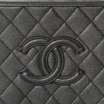 Chanel Metallic Caviar Quilted Medium CC Filigree Vanity Case Dark Silver 10 of 10