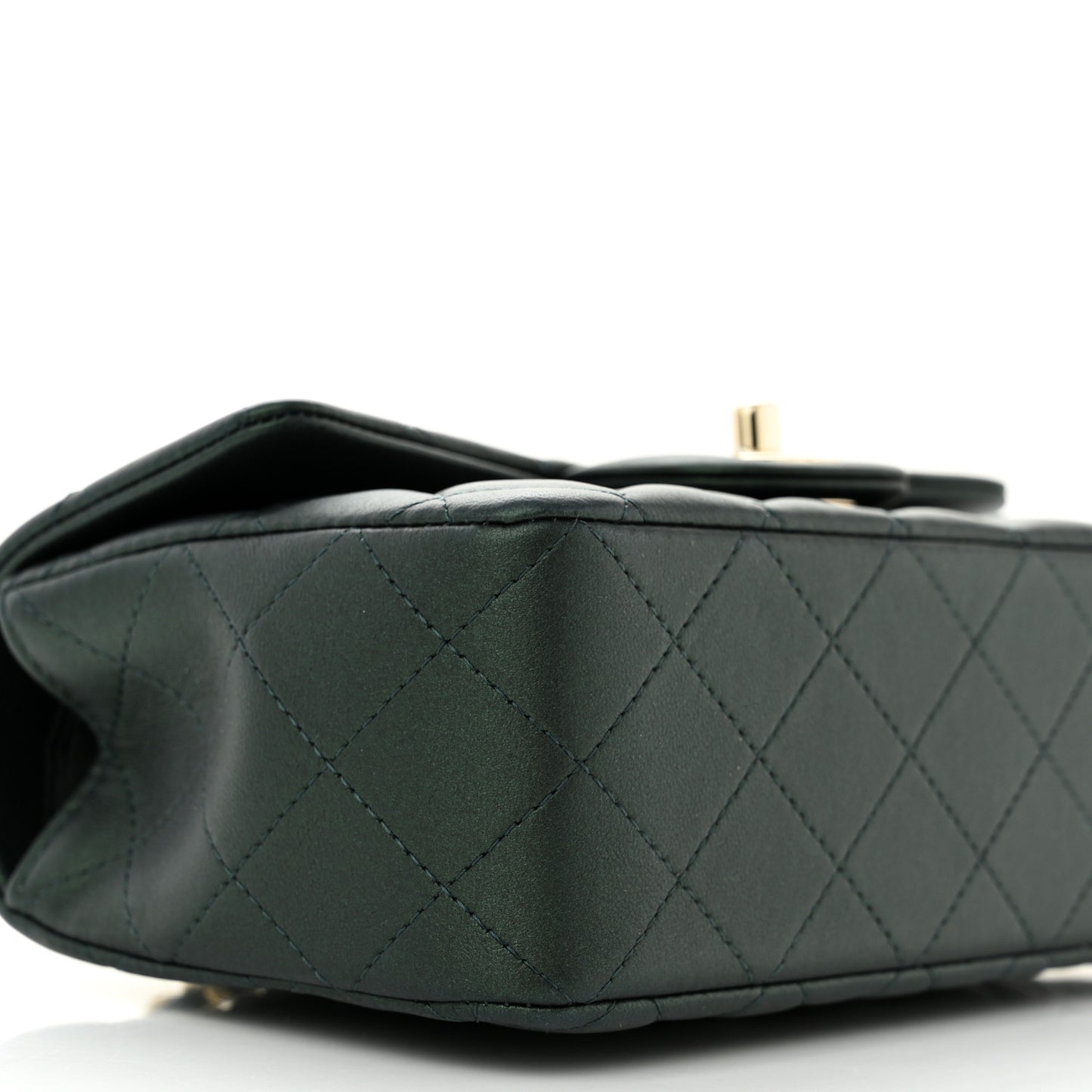 Iridescent Lambskin Quilted Mini Top Handle Rectangular Flap Dark Green