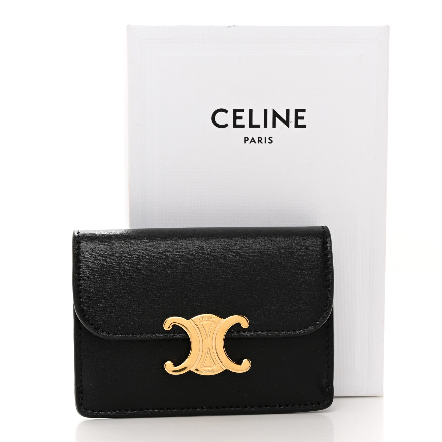 Celine Shiny Calfskin Triomphe Flap Card Holder Black 7 of 7