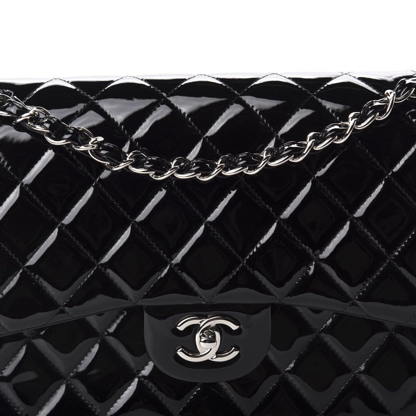 Patent Quilted Jumbo Double Flap Black