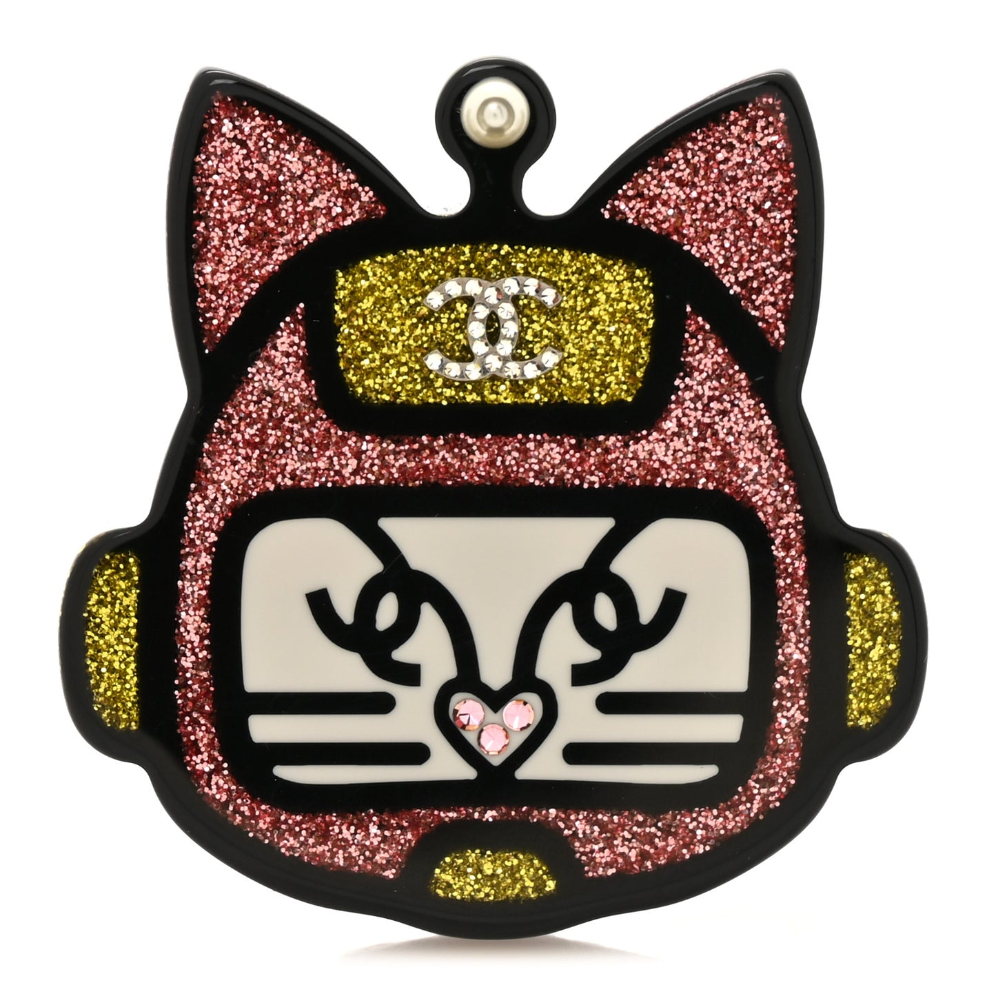 Resin Emoji Robot Cat Brooch Pink Yellow