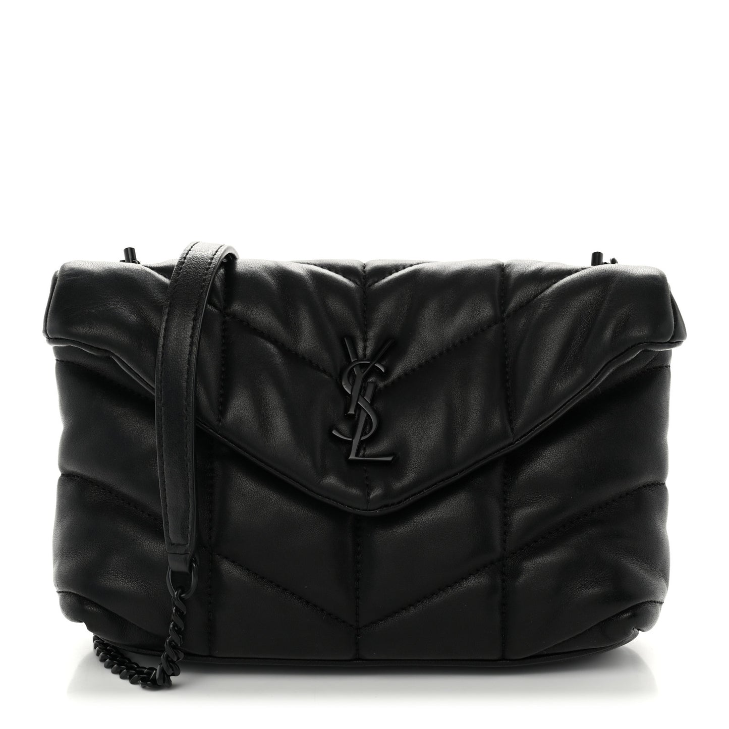 Lambskin Quilted Toy Loulou Puffer Monogram Monochrome Chain Satchel Black