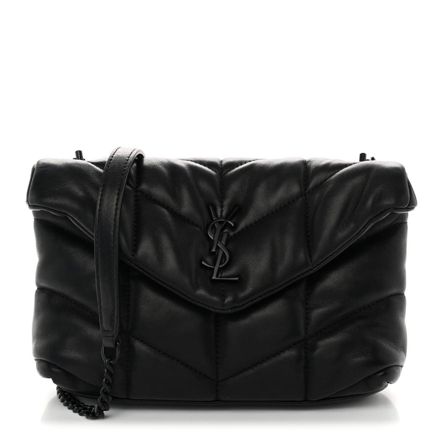 Saint Laurent Lambskin Quilted Toy Loulou Puffer Monogram Monochrome Chain Satchel Black 1 of 9