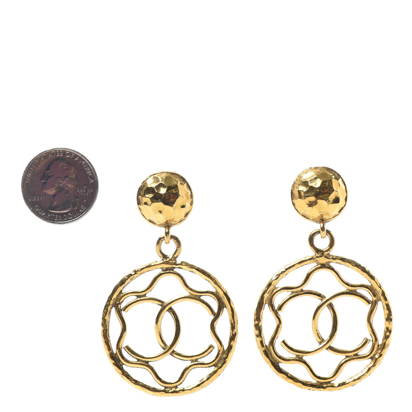 CC Large Drop Clip On Earrings Gold