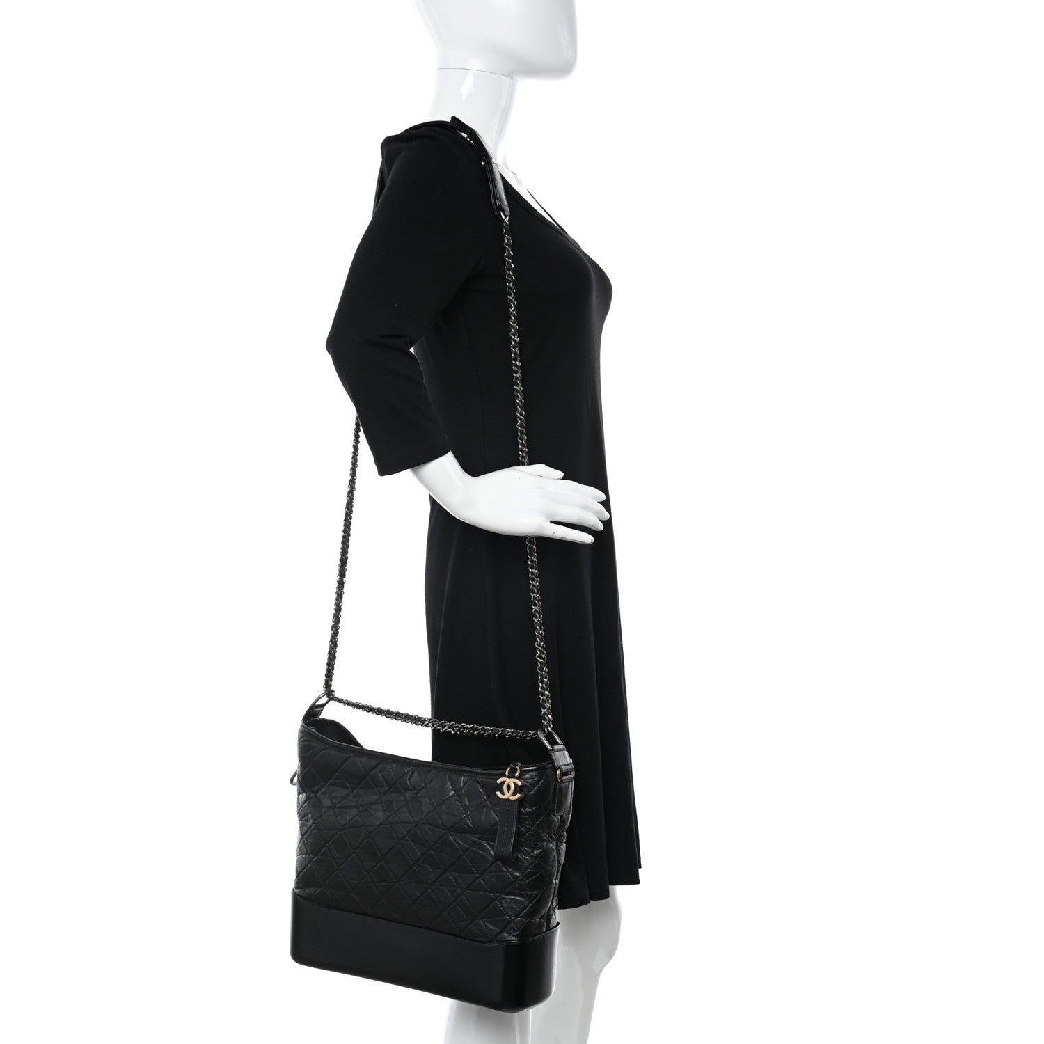 Chanel Aged Calfskin Quilted Large Gabrielle Hobo Black 2 of 11