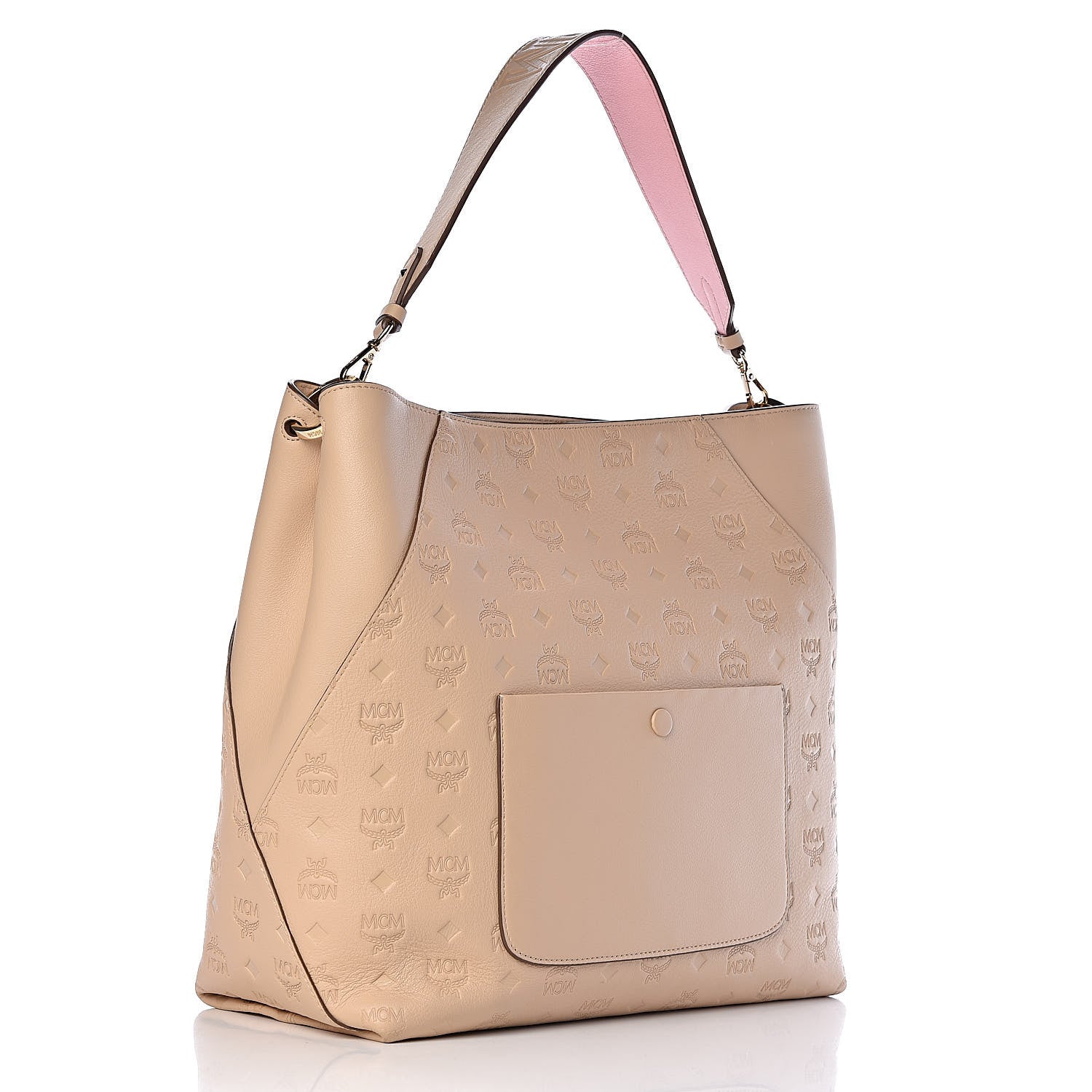 MCM Calfskin Ottomar Monogram Large Klara Hobo New Beige 3 of 9