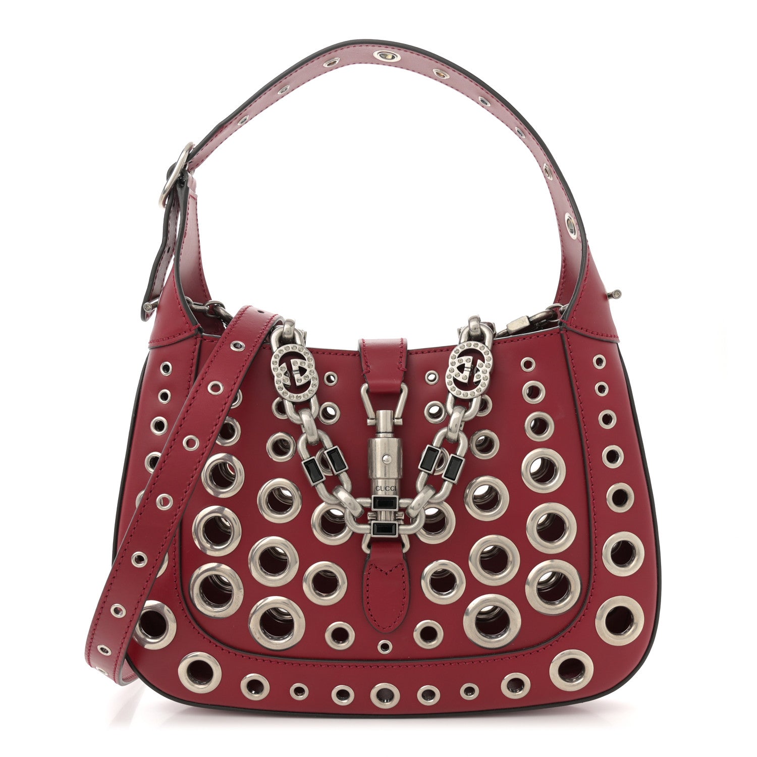 Gucci Calfskin Ha Ha Ha Jackie 1961 Eyelet Hobo Cherry Red 1 of 10