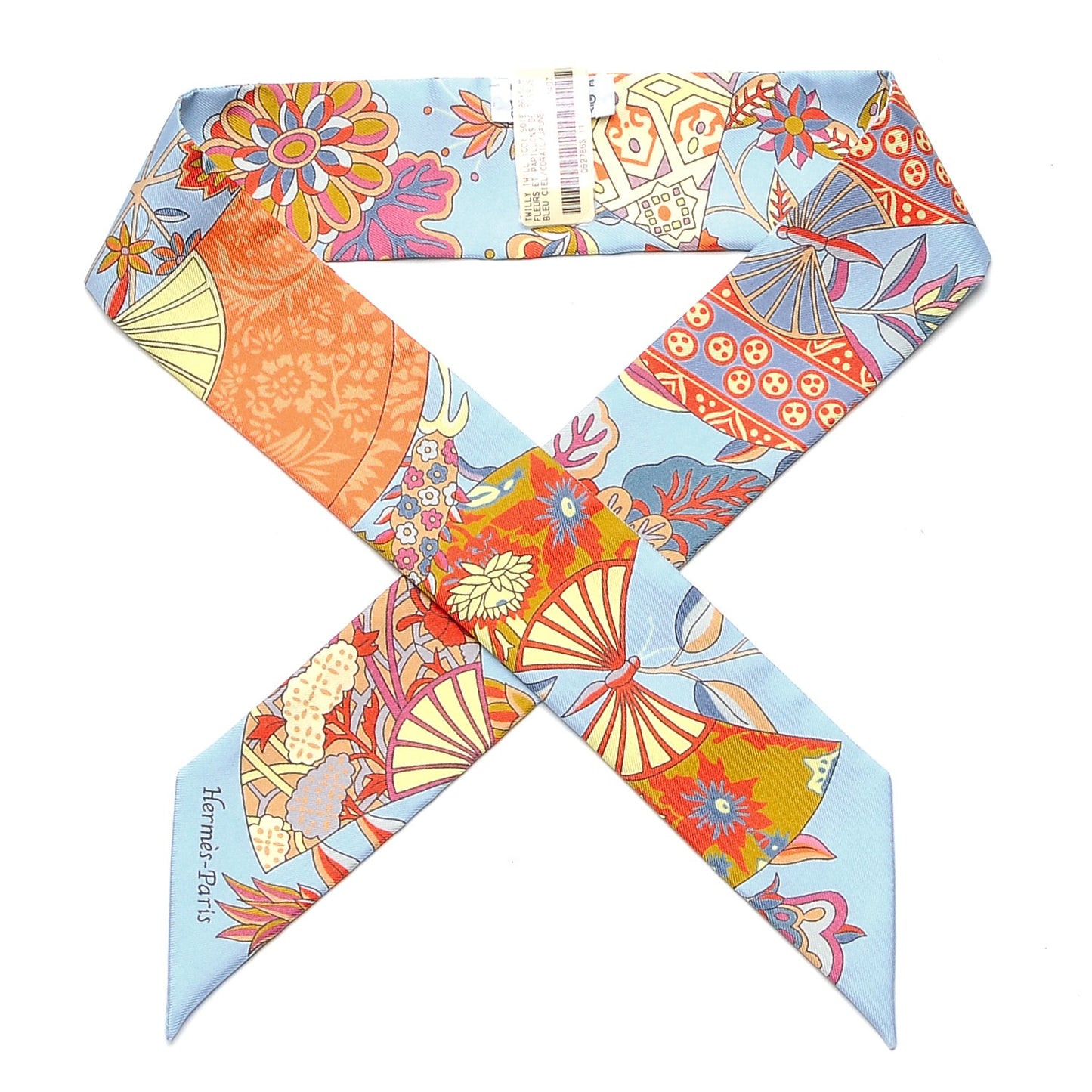Silk Fleurs et Papillons de Tissus Twilly Bleu Ciel Corail Jaune