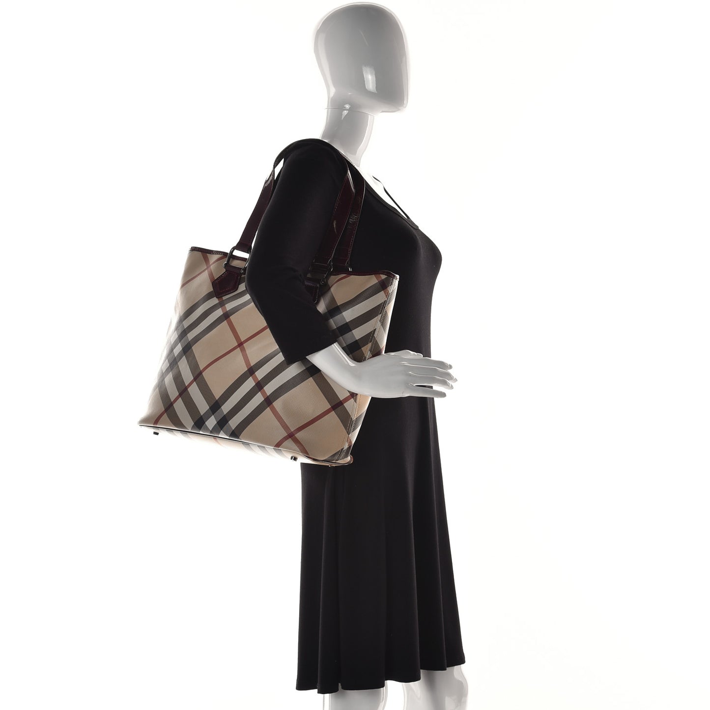 Patent Trim Nova Check Medium Shopper Tote Red