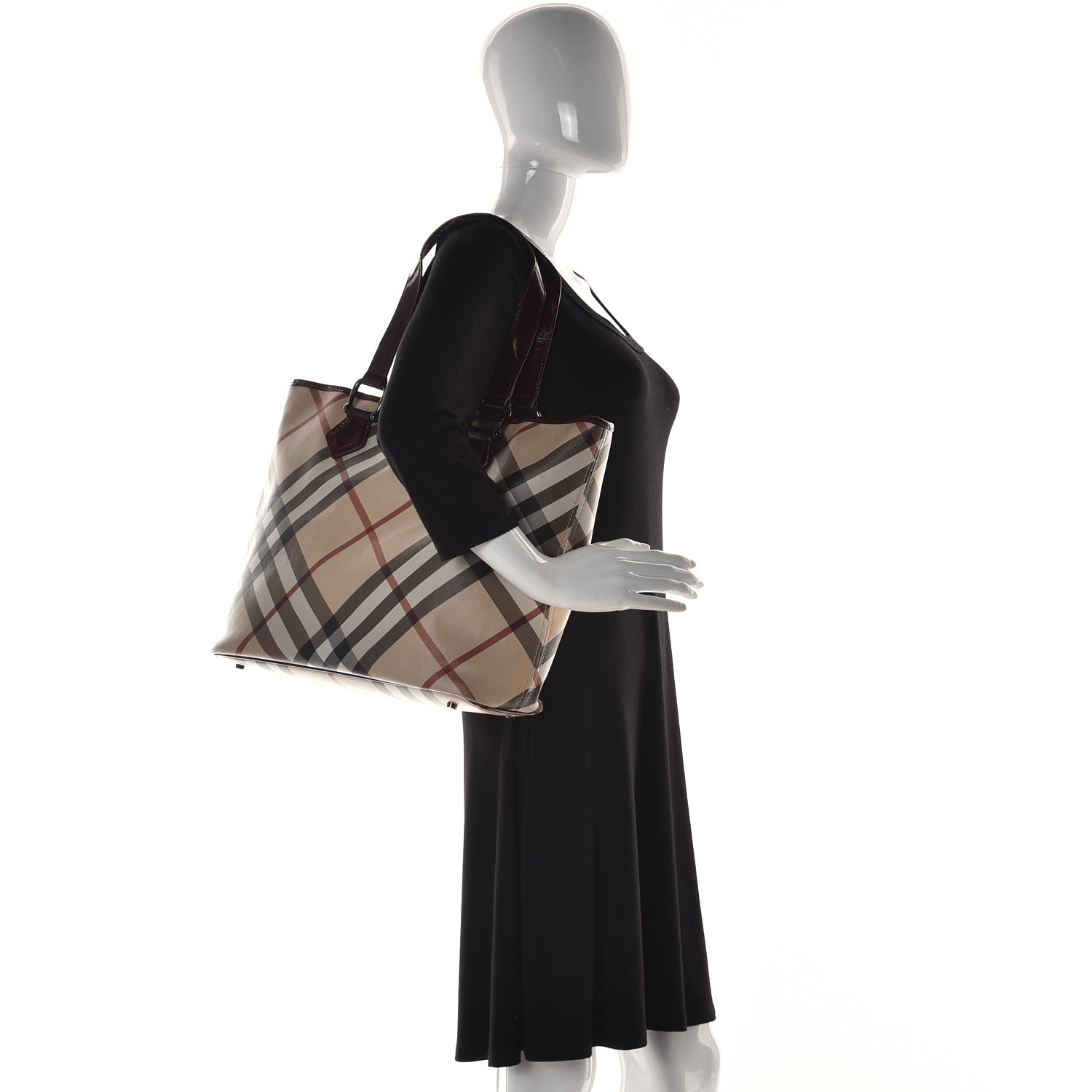 Burberry Patent Trim Nova Check Medium Shopper Tote Red 4 of 12