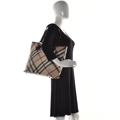 Burberry Patent Trim Nova Check Medium Shopper Tote Red 4 of 12