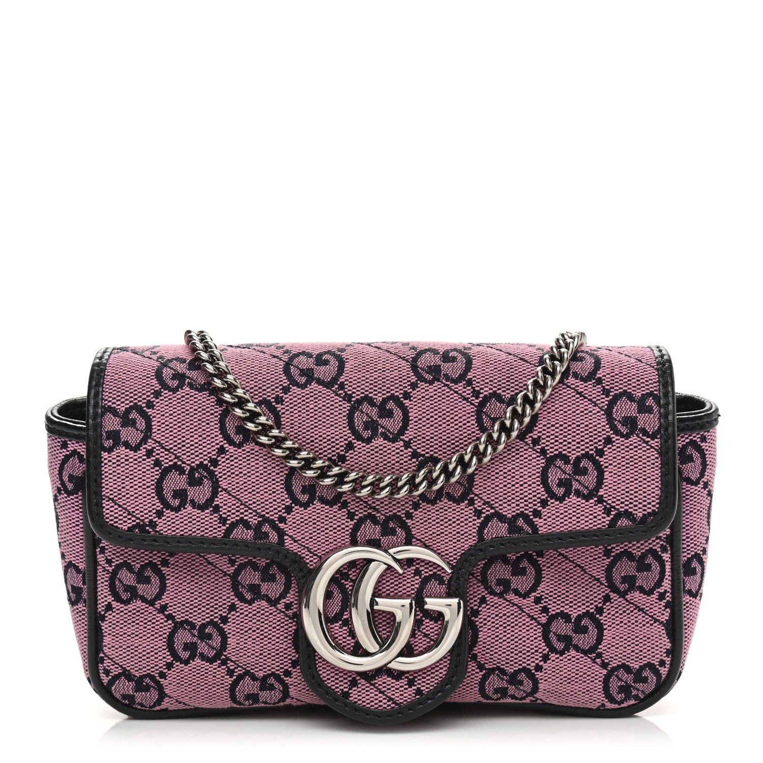 Gucci Monogram Multicolor Matelasse Diagonal Super Mini GG Marmont Shoulder Bag Pink Blue 1 of 12