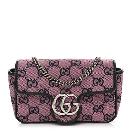 Gucci Monogram Multicolor Matelasse Diagonal Super Mini GG Marmont Shoulder Bag Pink Blue 1 of 12