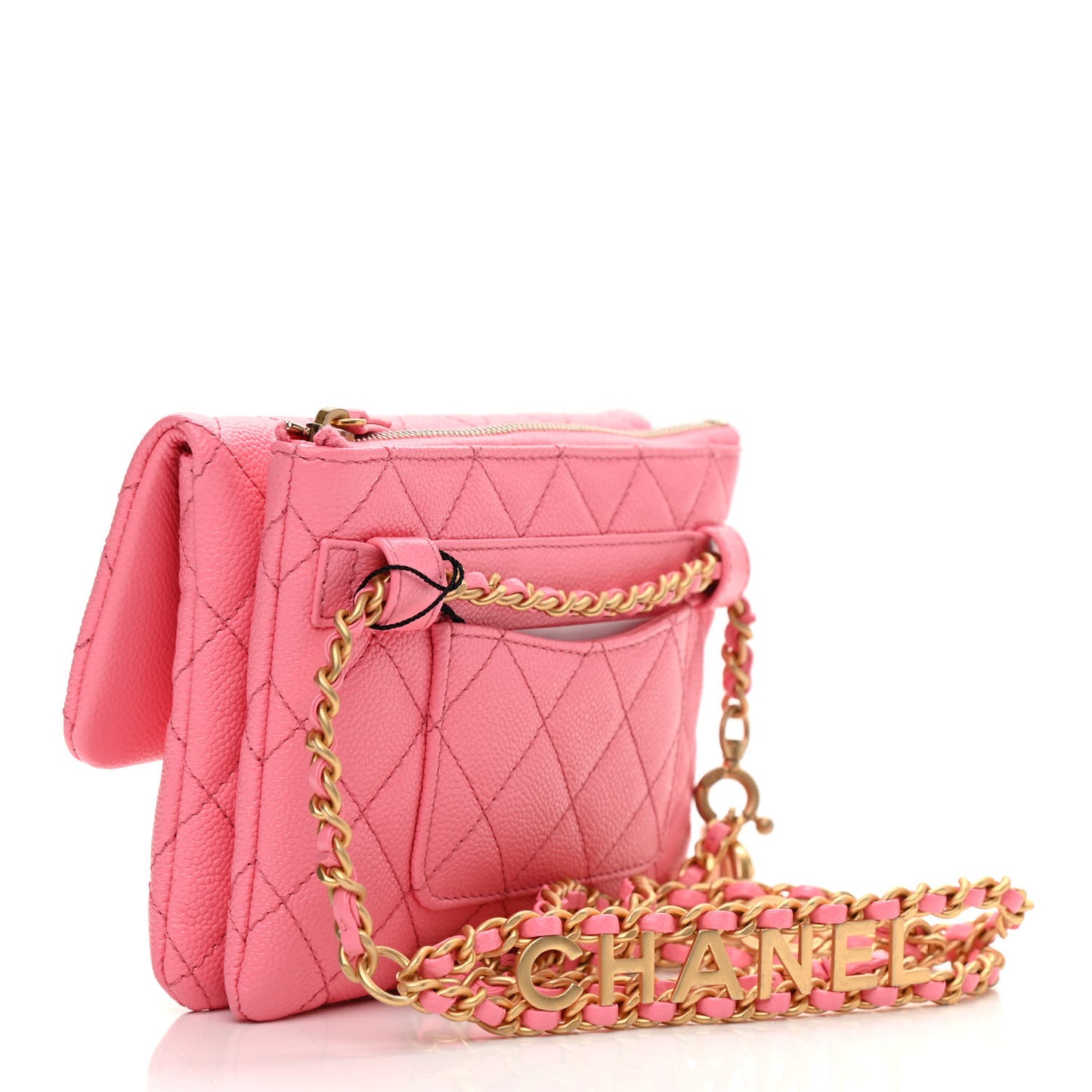 Shiny Caviar Pick Me Up Flap Belt Bag Pink