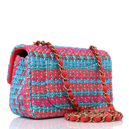 Chanel Cotton Mixed Fibers Woven Mini Rectangular Flap Red Fuchsia Blue 3 of 10