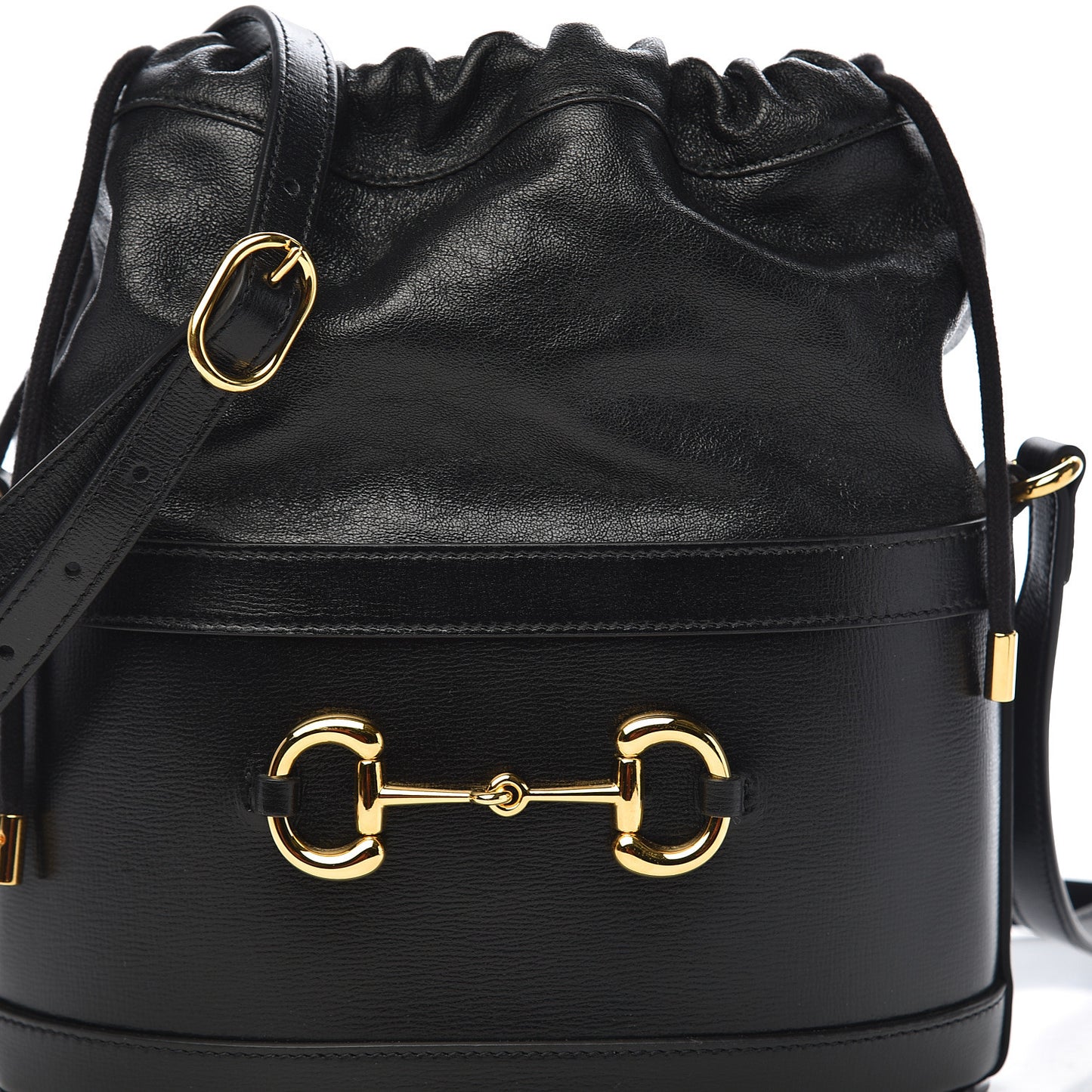 Azalea Sakai Calfskin Horsebit 1955 Drawstring Bucket Bag Black