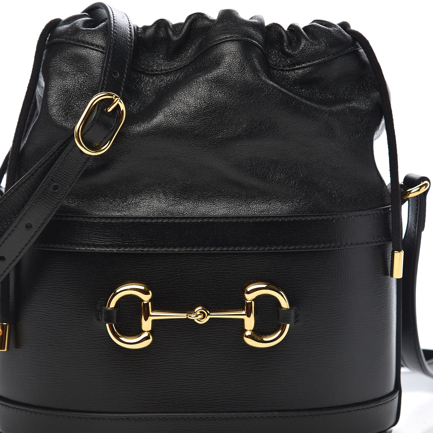 Gucci Azalea Sakai Calfskin Horsebit 1955 Drawstring Bucket Bag Black 10 of 10