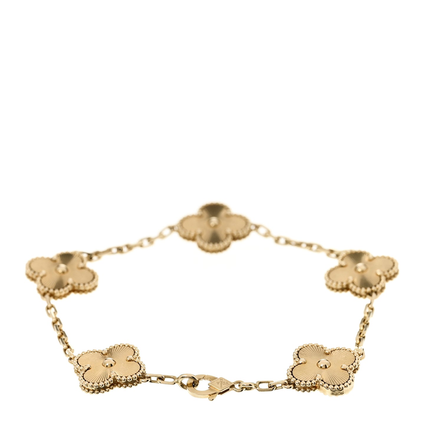 18K Yellow Gold 5 Motifs Guilloche Vintage Alhambra Bracelet